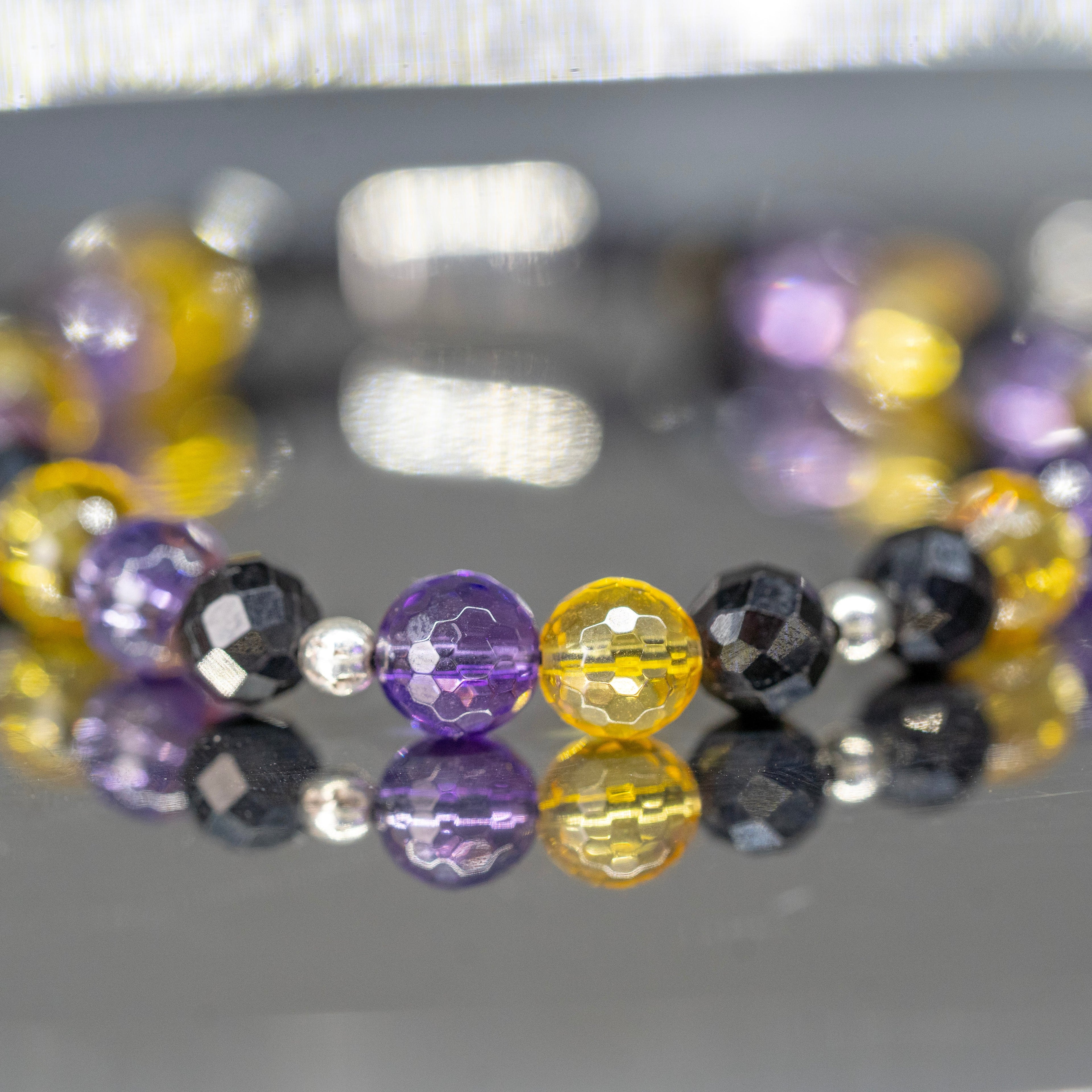 Pulsera turmalina, citrino y amatista facetado