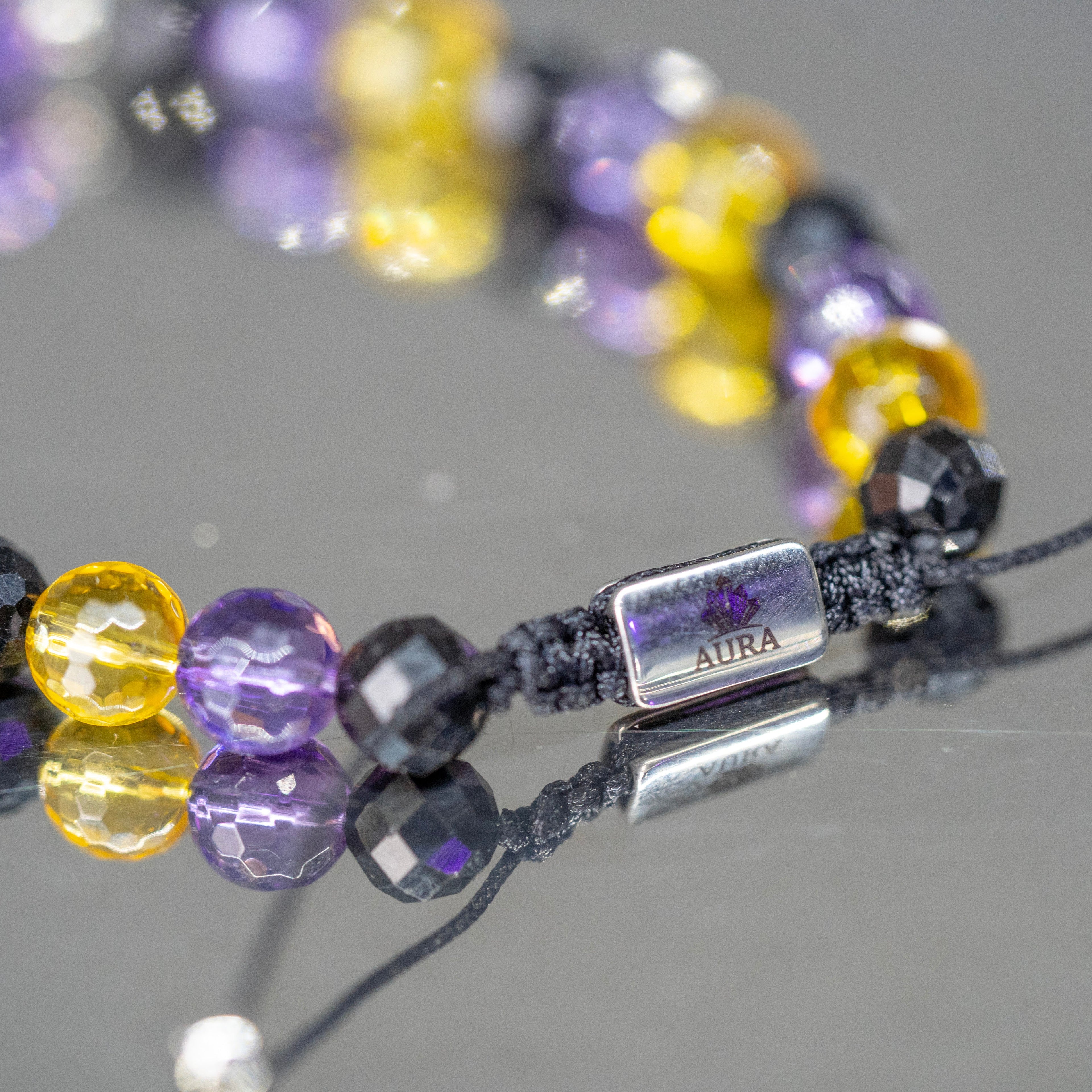 Pulsera turmalina, citrino y amatista facetado