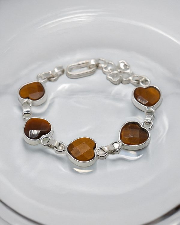 Brazalete de Plata corazones de Ojo de Tigre