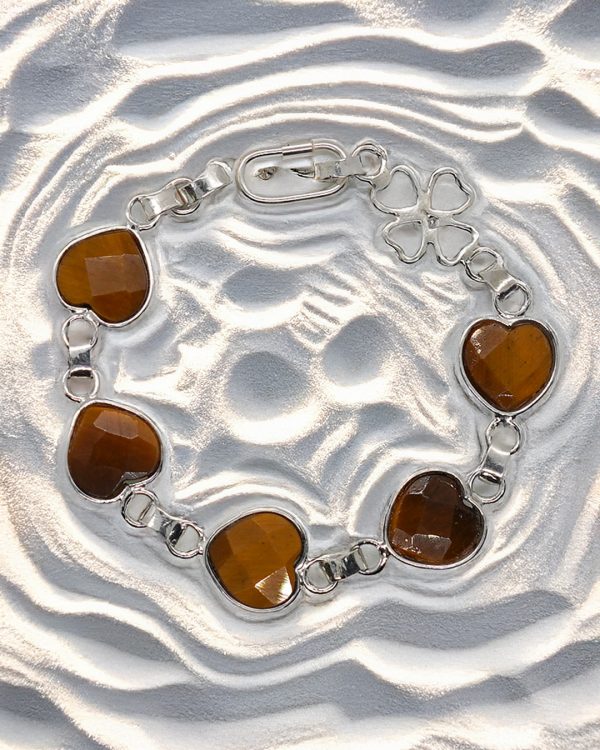 Brazalete de Plata corazones de Ojo de Tigre - Imagen 5