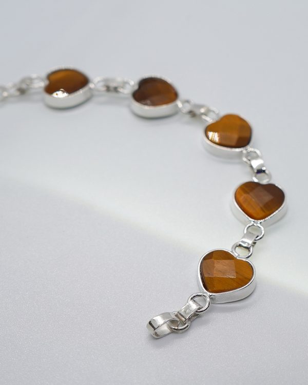 Brazalete de Plata corazones de Ojo de Tigre - Imagen 4