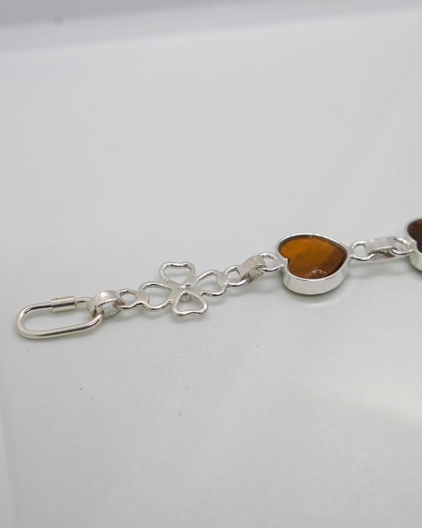 Brazalete de Plata corazones de Ojo de Tigre - Imagen 3