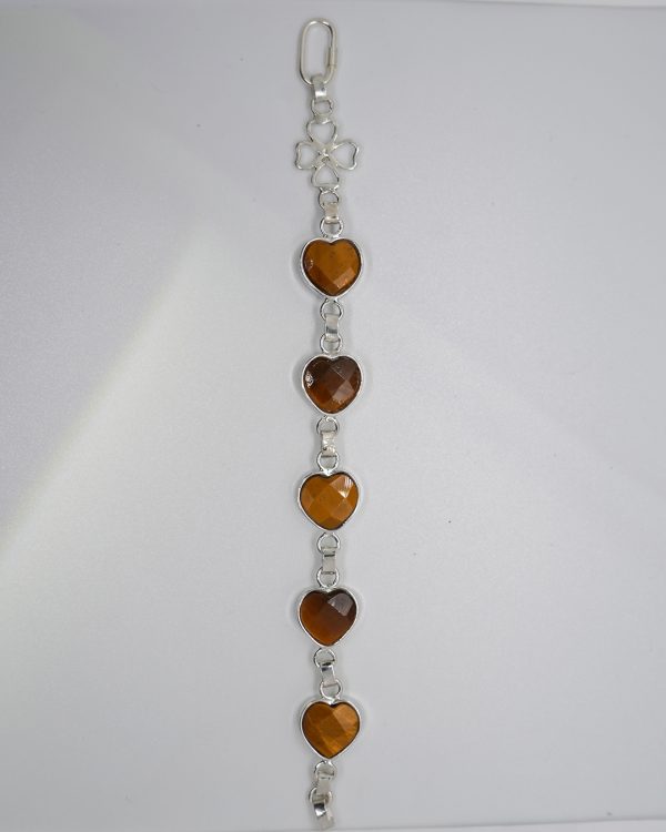 Brazalete de Plata corazones de Ojo de Tigre - Imagen 2